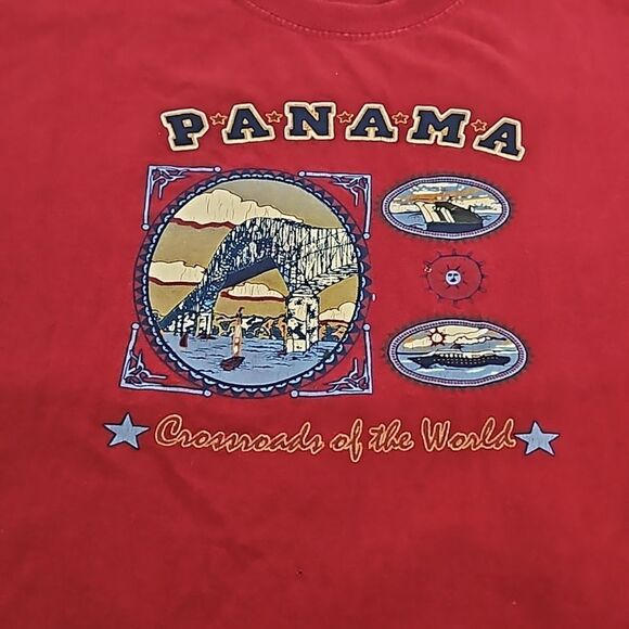 Vintage Unisex Panama City Logo Short Sleeves Cotton T-Shirt Medium Burgundy - Picture 8 of 16